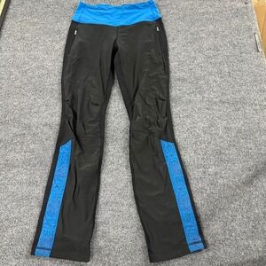Lululemon Pants Womens Size 4 Black Blue Lace Trim Straight Leg Athletic Yoga